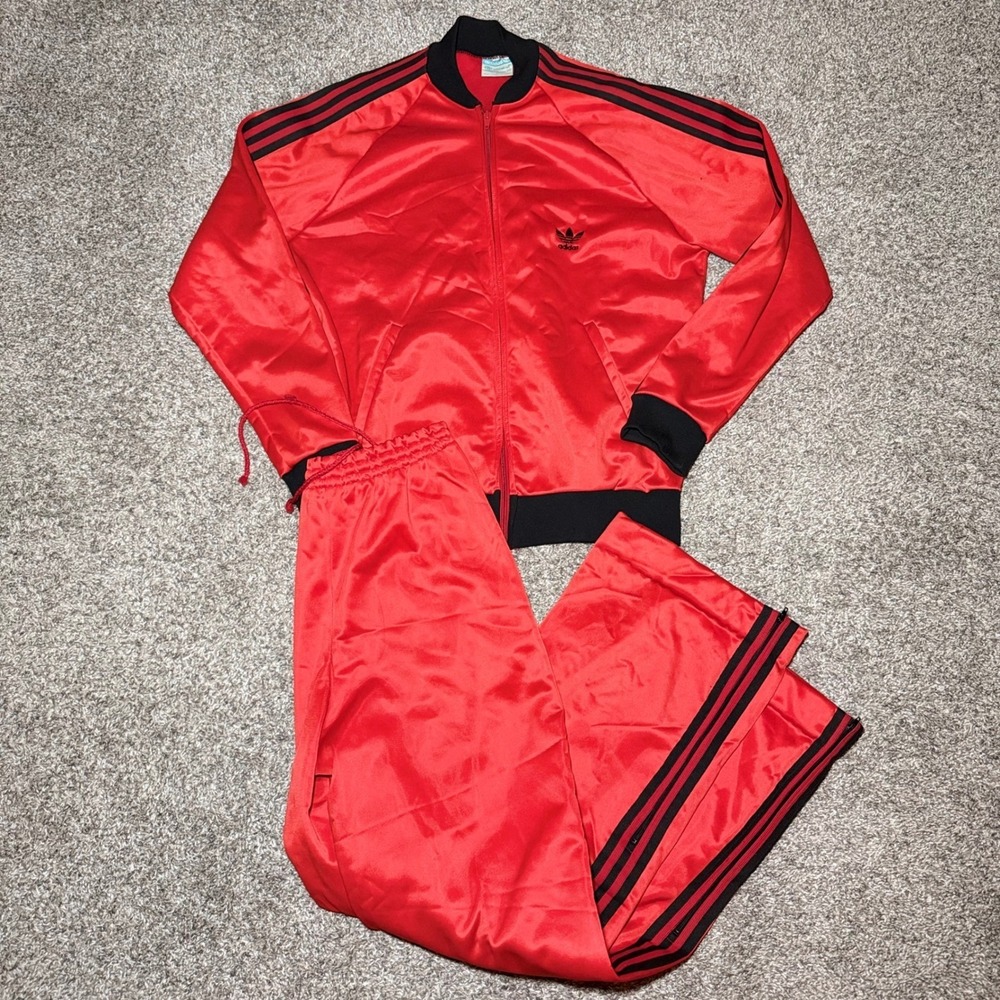 Vintage Adidas 1980's ATP Keyrolan Tracksuit SET Red Black Made in USA Men Large